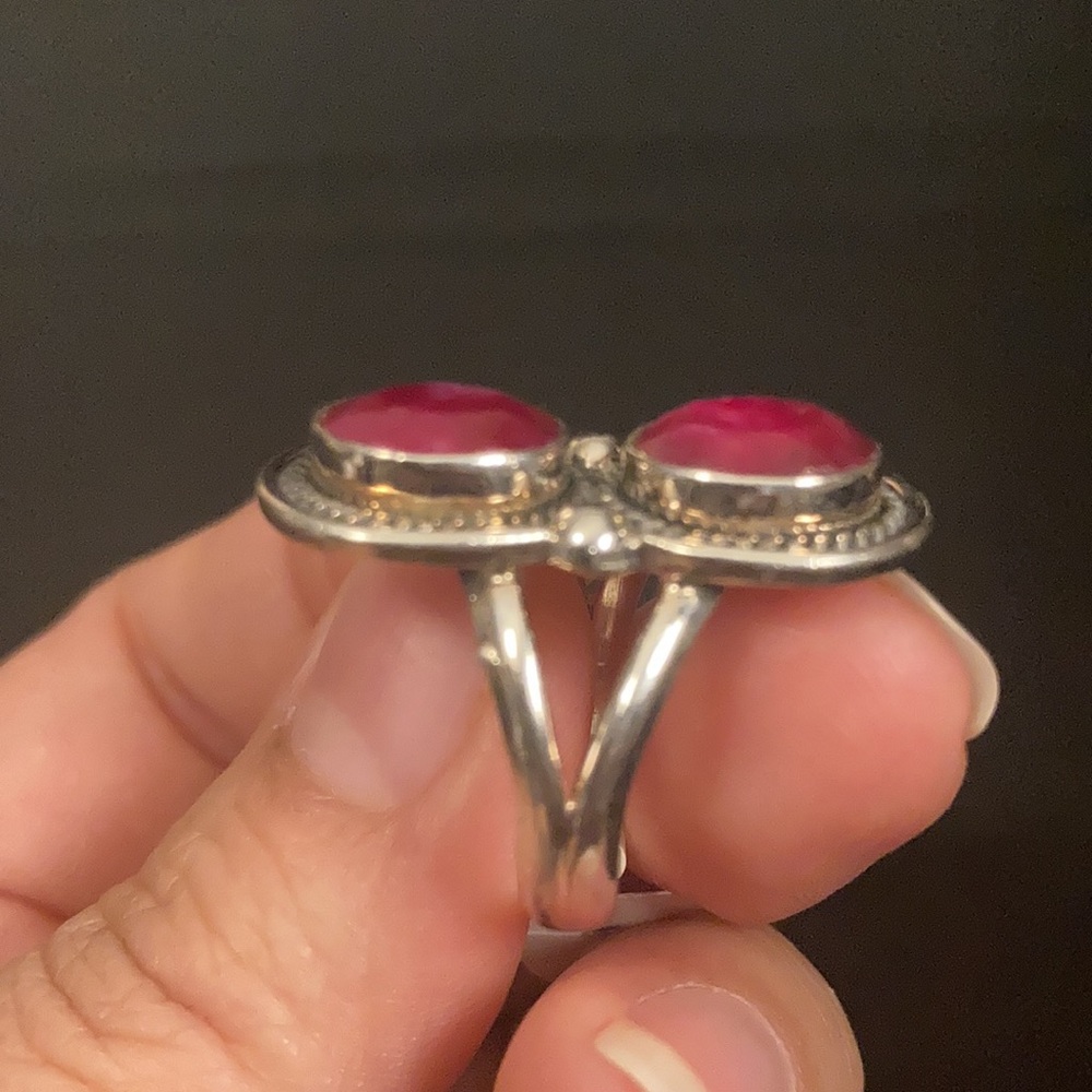Double Ruby On 925 Sterling Silver Ring Size 7 St… - image 3